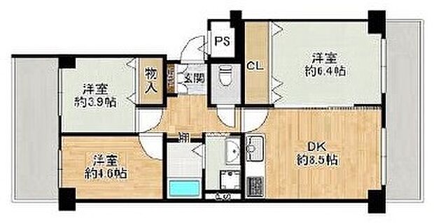 エバーグリーン門真(3DK) 8階の間取り図