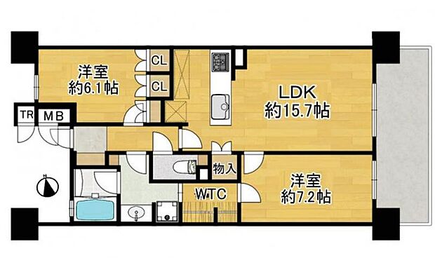 ライオンズマンション鴻池新田(2LDK) 3階の間取り図