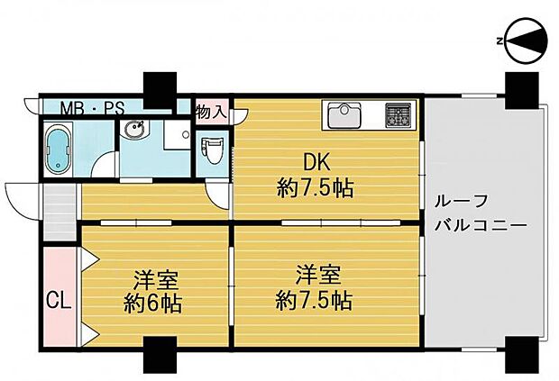 新大阪グランドハイツ　　2号棟(2DK) 4階の間取り図