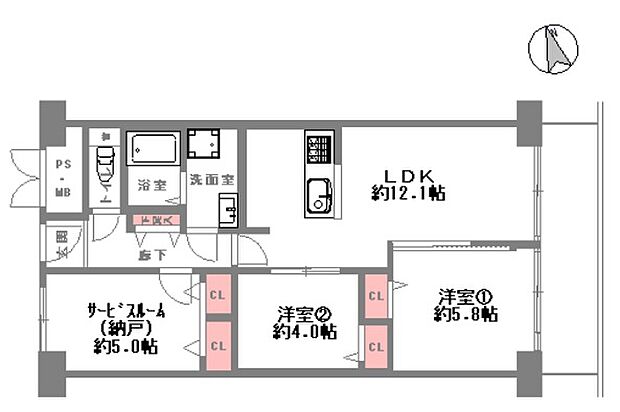 ネオコーポ門真東(2SLDK) 13階の間取り図