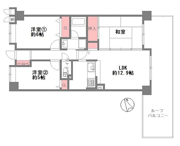 コスモ都島　弐番館(3LDK) 2階の間取り図