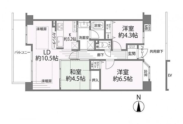 メロディーハイム八戸ノ里(3LDK) 2階の間取り図