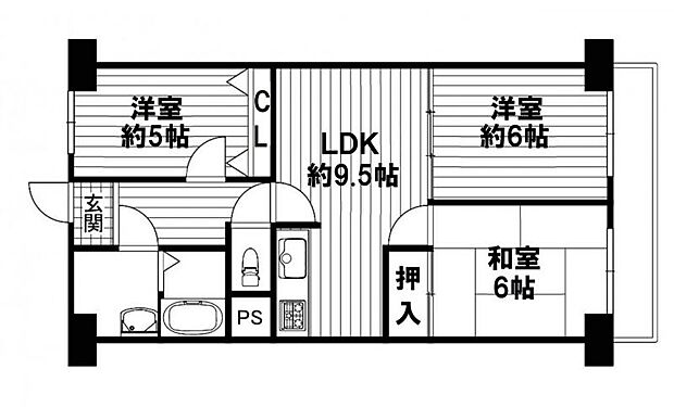 守口ビューハイツ(3LDK) 6階の間取り図