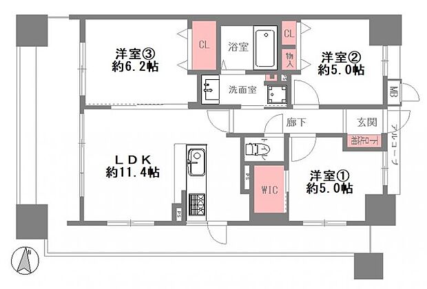 エスリード門真元町(3LDK) 3階の間取り図