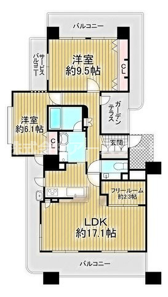 クレアシティ東三国(2SLDK) 6階の間取り図
