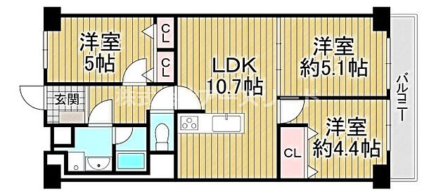 カネボウ加島グリーンマンション(3LDK) 1階の間取り図