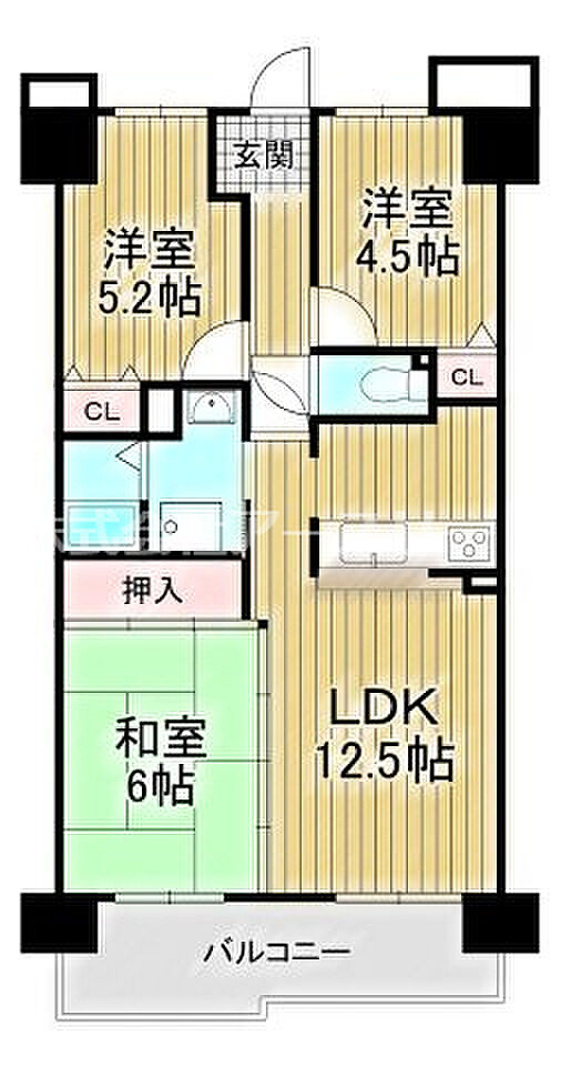 レックスシティ・ウイング大阪(3LDK) 9階の内観