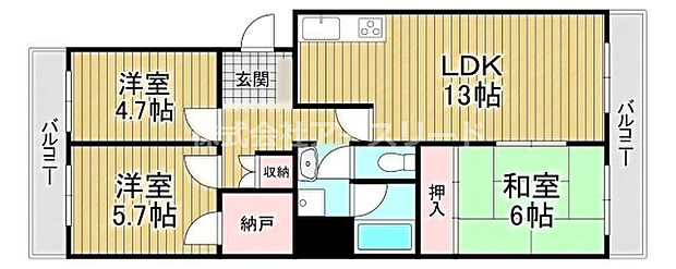 パロス山手町A棟(3LDK) 3階の間取り図