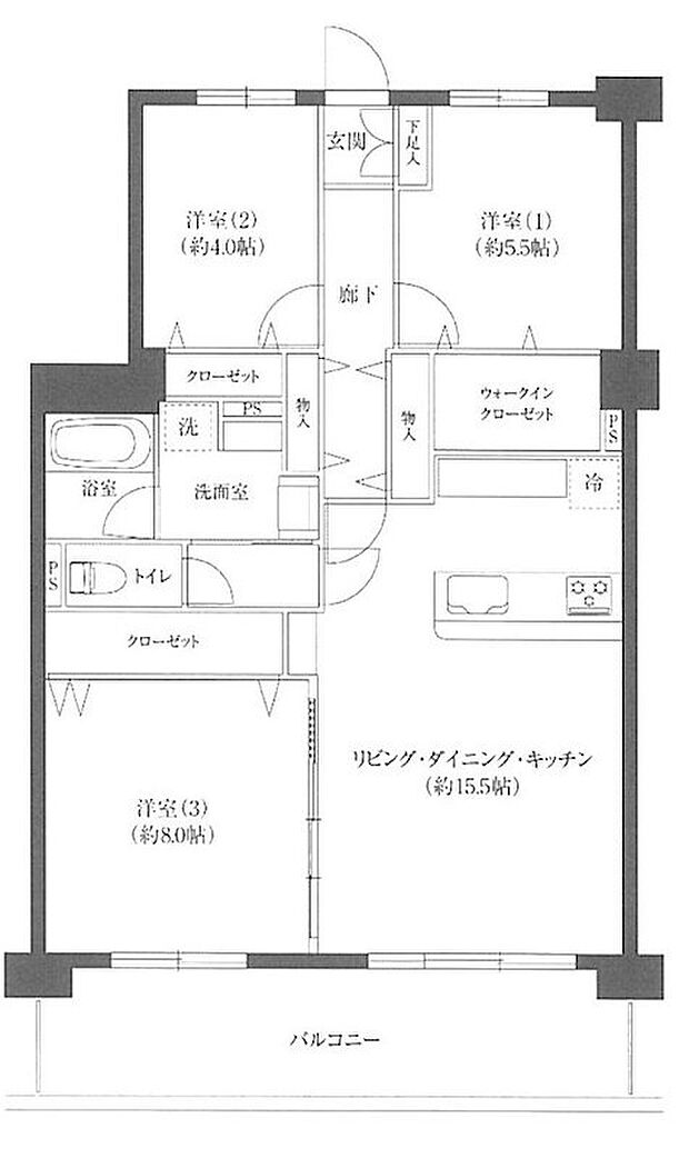 高槻阿武山三番街304号棟(3LDK) 3階の間取り図