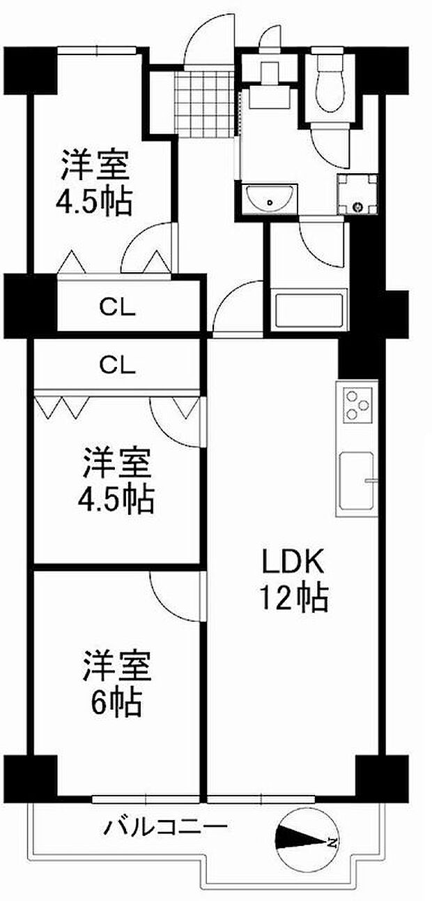 茨木グランドハイツ(3LDK) 3階の間取り図