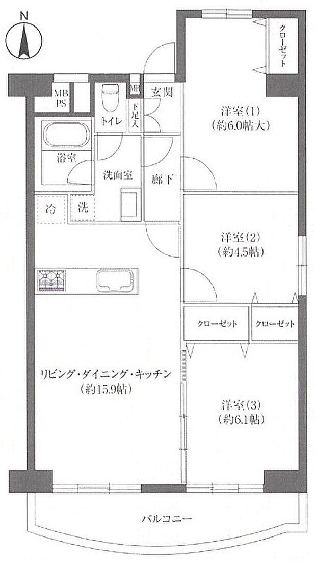 南茨木駅前ハイタウンC棟(3LDK) 6階の間取り図