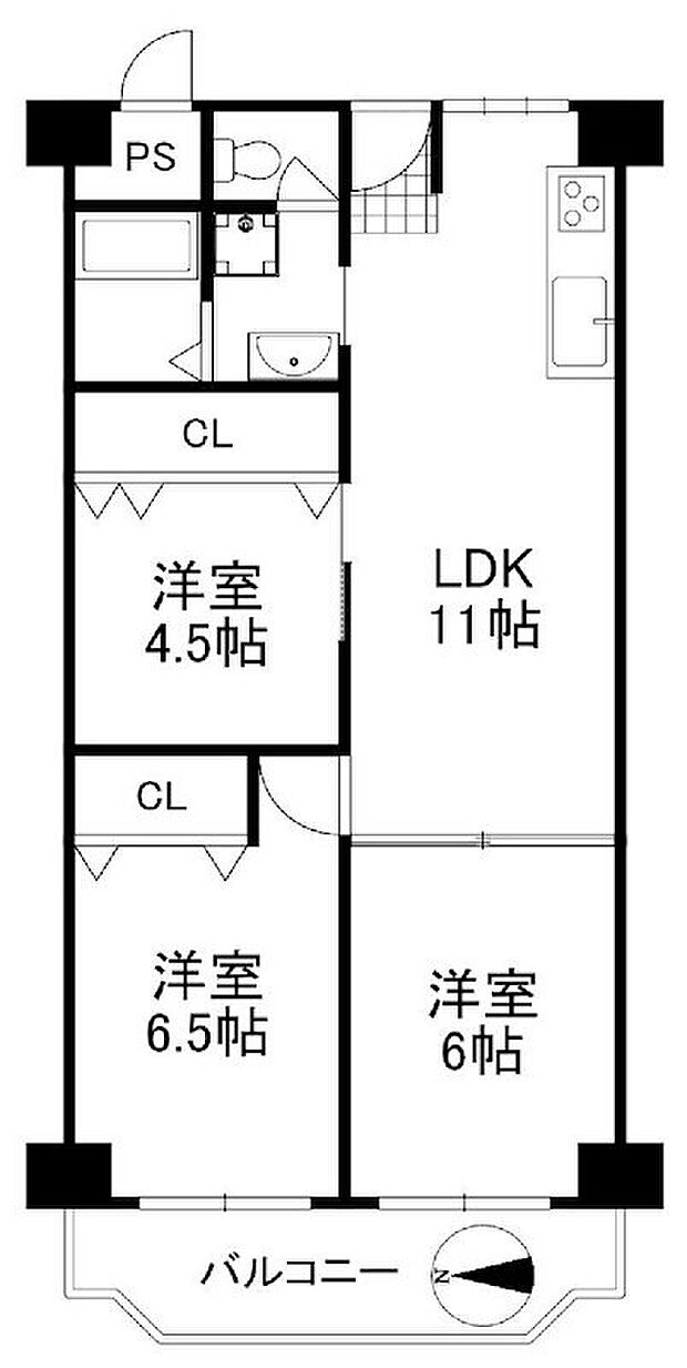 ローレルハイツ茨木総持寺第1号棟(3LDK) 11階の間取り図