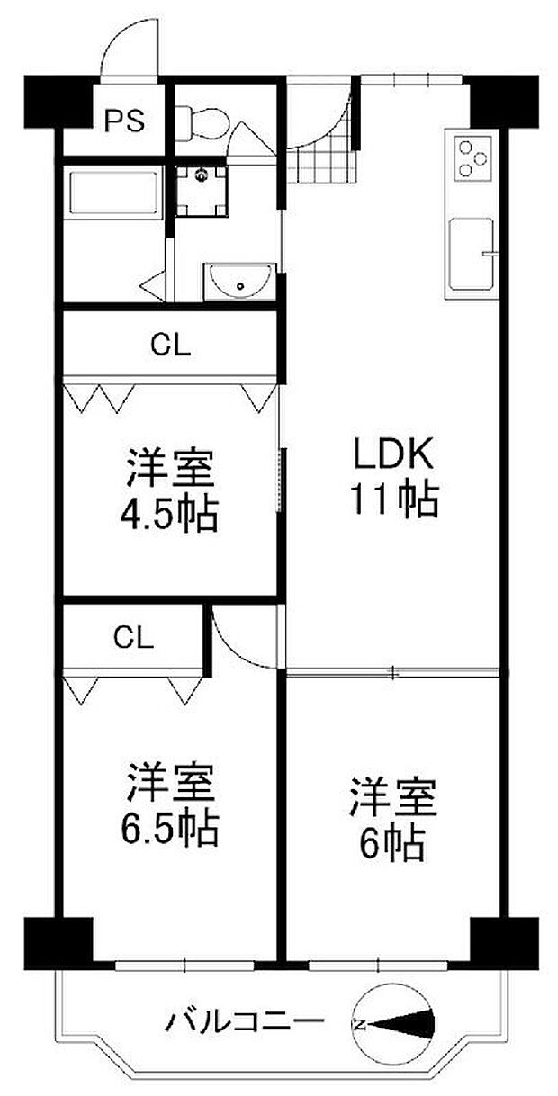 ローレルハイツ茨木総持寺第2号棟(3LDK) 4階の間取り図