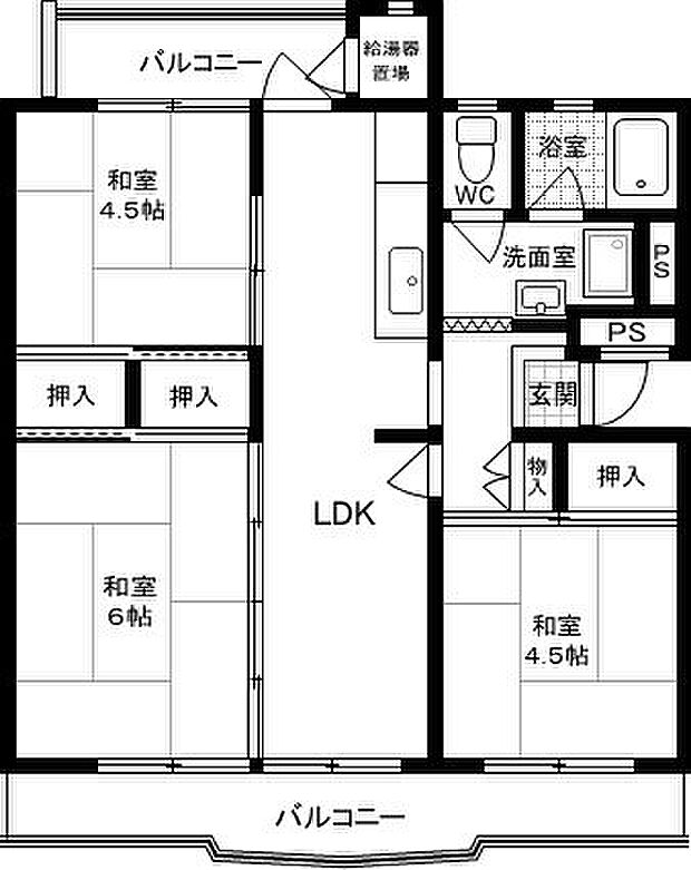 若山台住宅29号棟(3LDK) 3階の間取り図