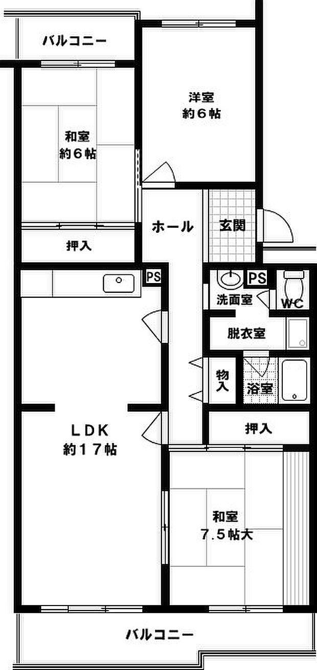 若山台第3住宅15号棟(3LDK) 3階の間取り図