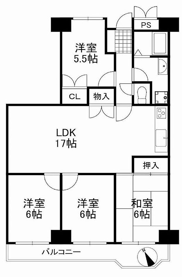 青葉丘マンション(4LDK) 5階/512の間取り図