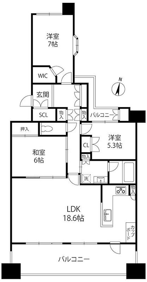 フォレストシティ千里丘A棟(3LDK) 7階の間取り図