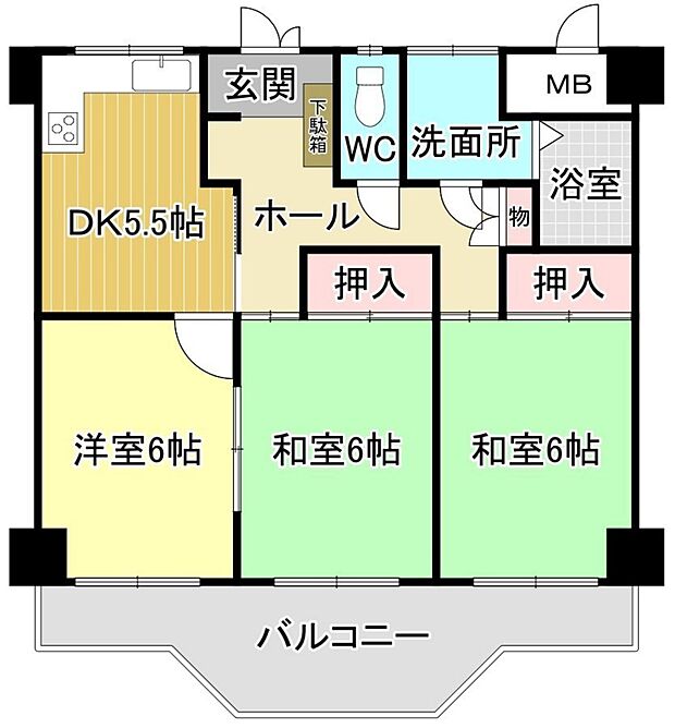 マンション嵯峨野(3DK) 5階/502の内観