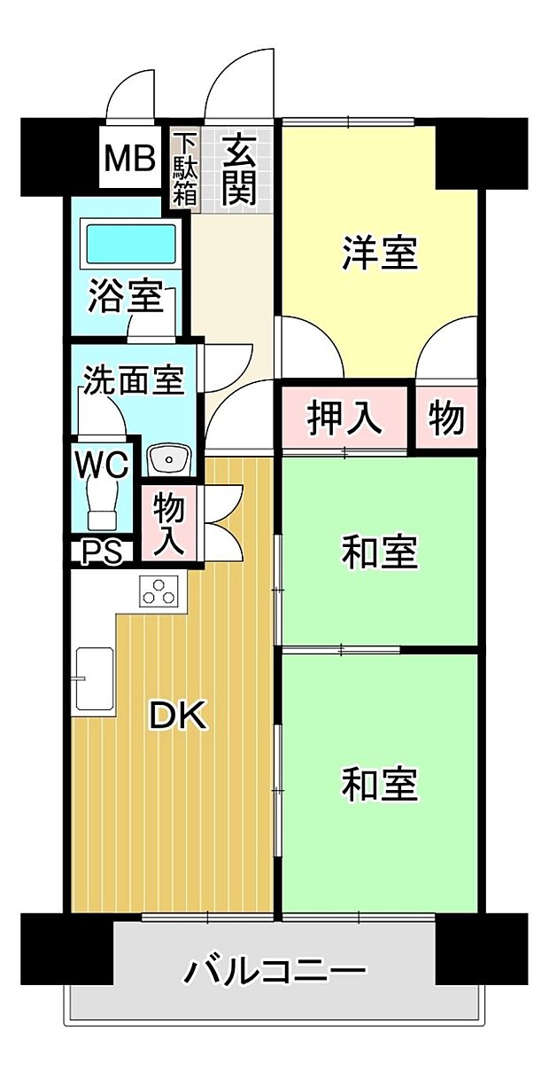 グローバル下関(3DK) 7階/702の間取り図