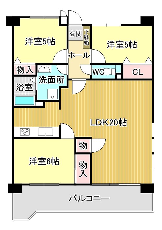 アドバンス長府三島(3LDK) 4階/403の間取り図