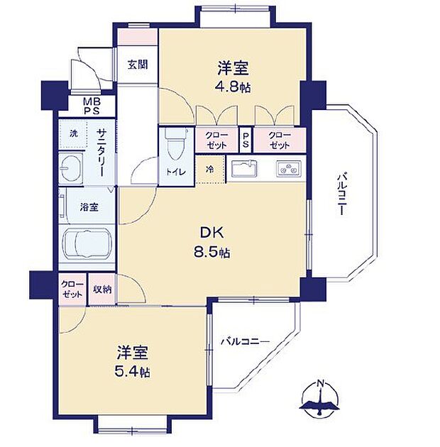セザール梶ヶ谷(2DK) 4階の間取り図