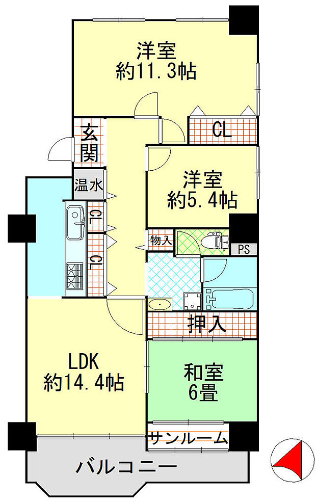 ポートピアプラザC棟(3LDK) 24階の間取り図