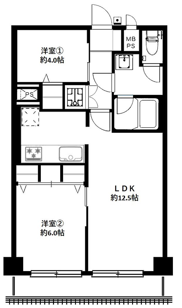 柿の木坂スカイマンション(2LDK) 1階の間取り図