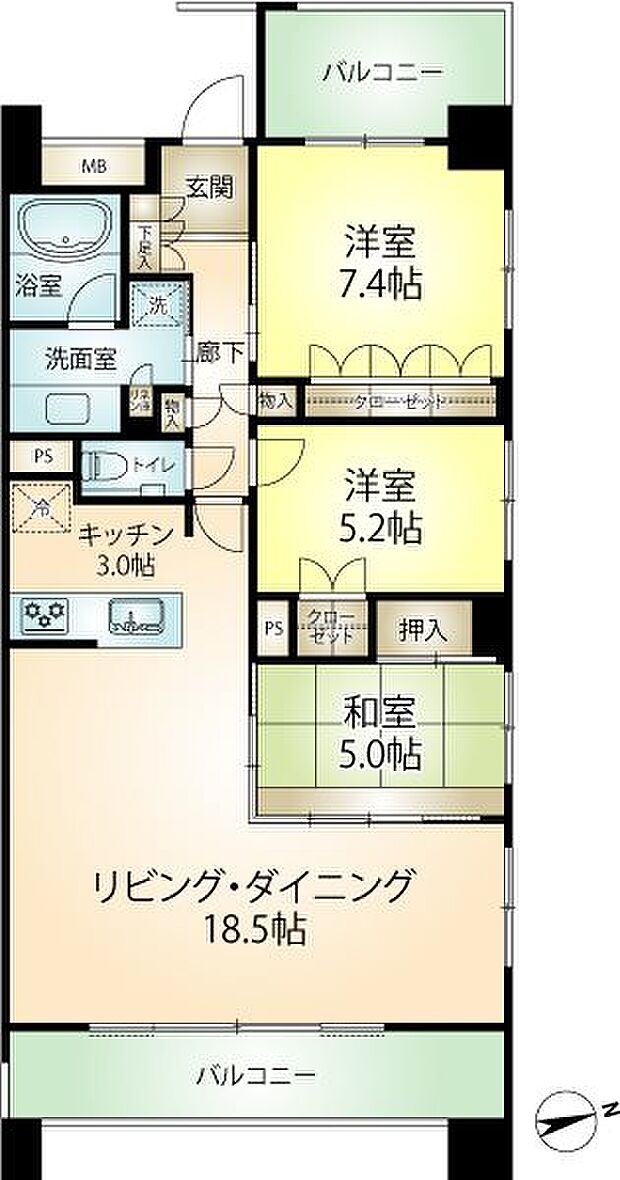 東急リゾートヴィラ熱海青翠(3LDK) 12階の間取り図