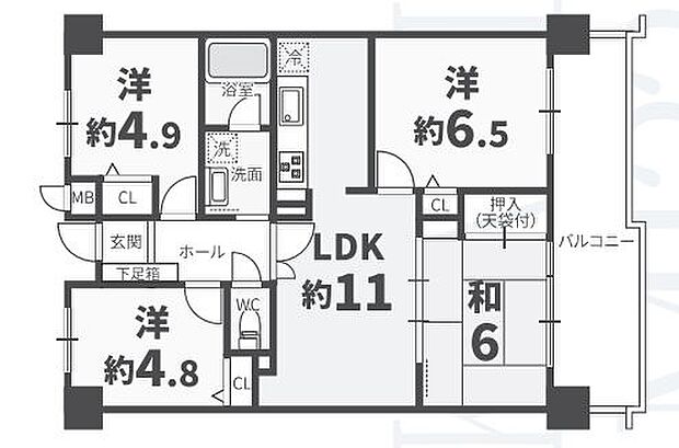 箱崎エクセル南22(4LDK) 1階の間取り図