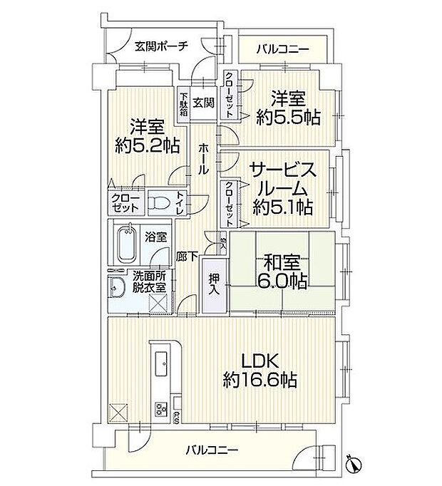 ペルル南福岡(4LDK) 5階の間取り図