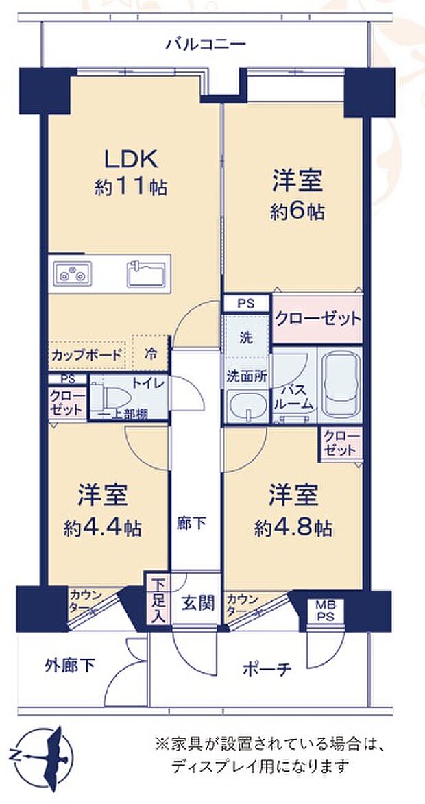 ライオンズステーションプラザ西所沢(3LDK) 5階/504号室の間取り図
