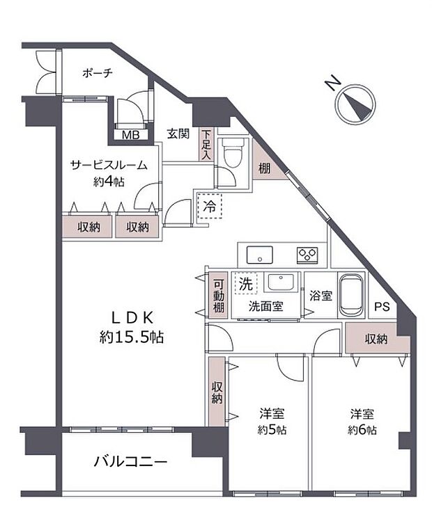 アステール所沢(2SLDK) 2階/208号室の間取り図