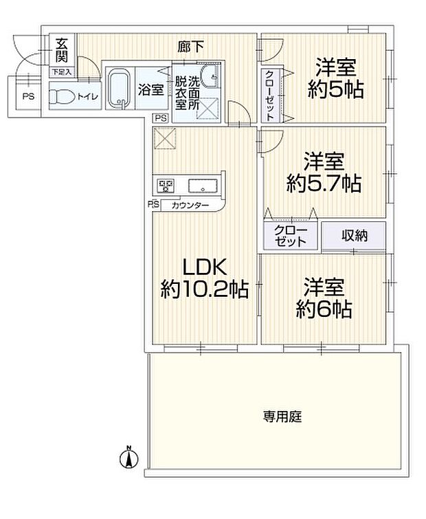 セザール小手指(3LDK) 1階/104号室の間取り図