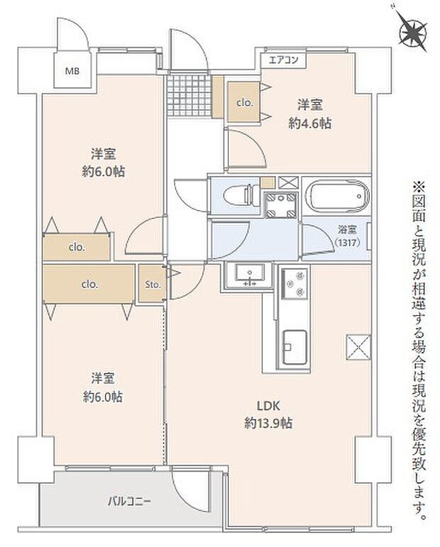 サンライト坂戸仲町(3LDK) 4階/404号室の間取り図