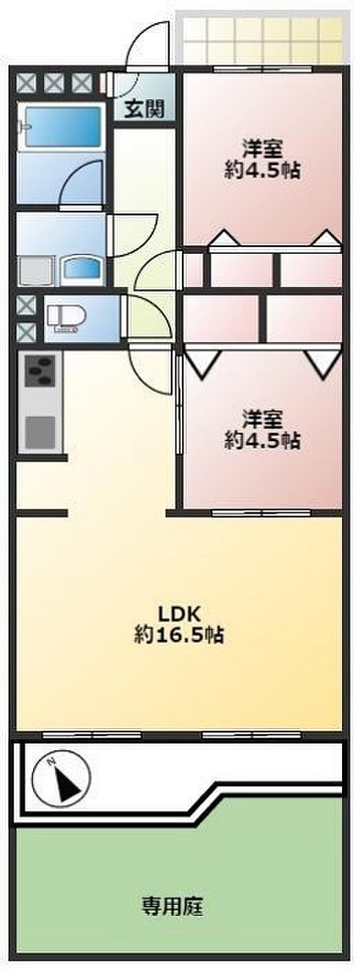 みどり野マンションF棟(2LDK) 1階/105号室の間取り図