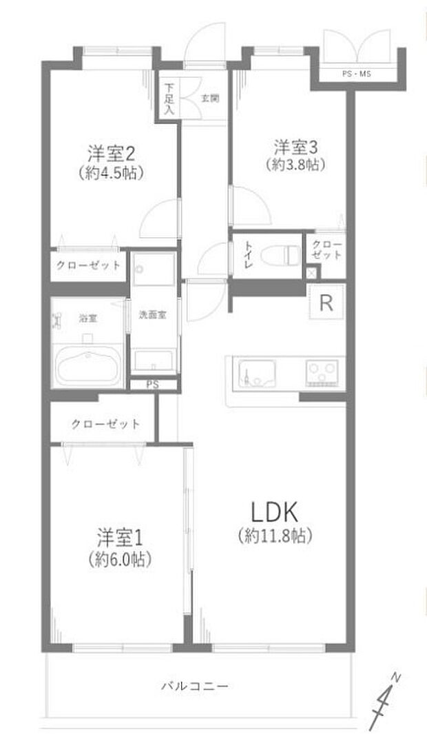 ロイヤルステージ新所沢(3LDK) 3階/305号室の間取り図
