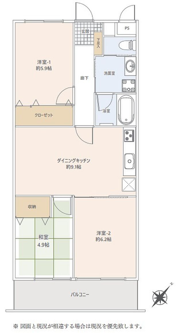 グローリア初穂飯能(3DK) 2階/410号室の間取り図