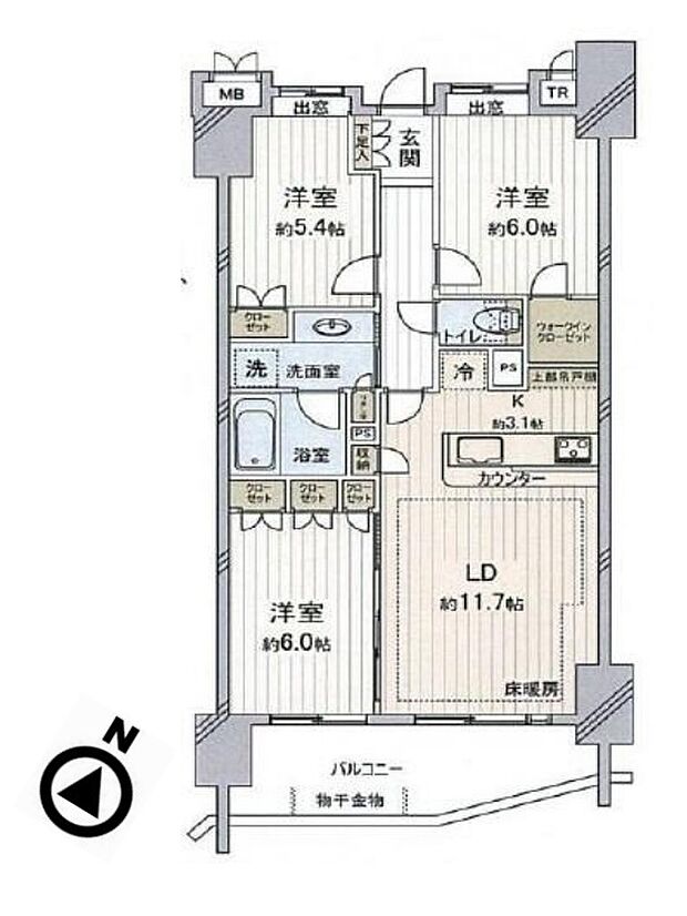サンデュエル川越マークスクエア(3LDK) 2階/207号室の間取り図
