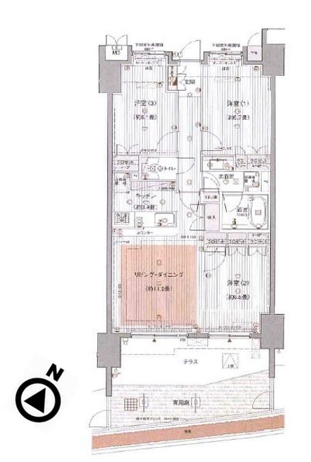 サンデュエル川越マークスクエア(3LDK) 1階/106号室の間取り図