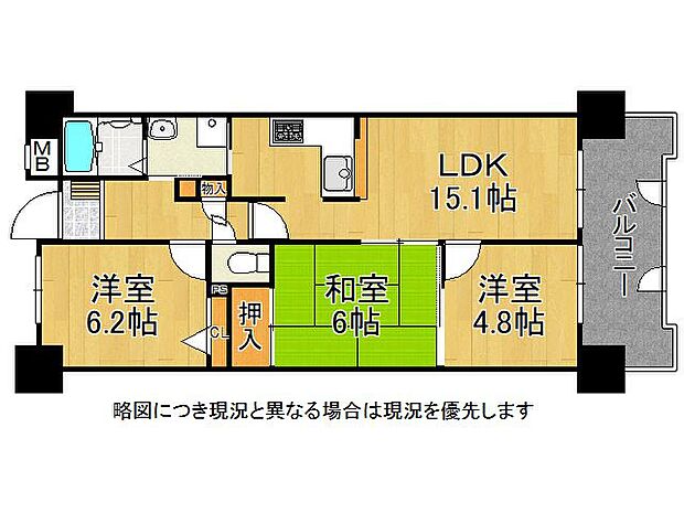 プレステージ明石大久保5　中古マンション(3LDK) 2階の間取り図