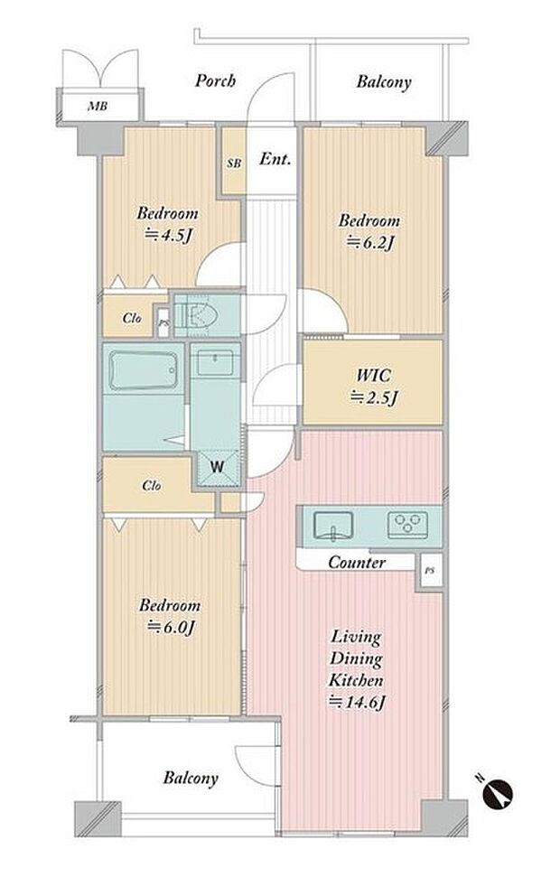 ライフプラザ柏豊住(3LDK) 2階の間取り図