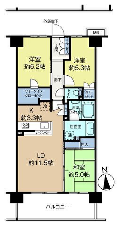 ファインシティ横浜江ヶ崎ルネ(3LDK) 6階の間取り図