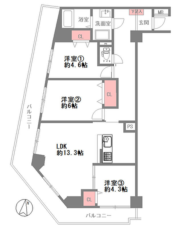 G・Sハイム新大阪(3LDK) 2階の内観