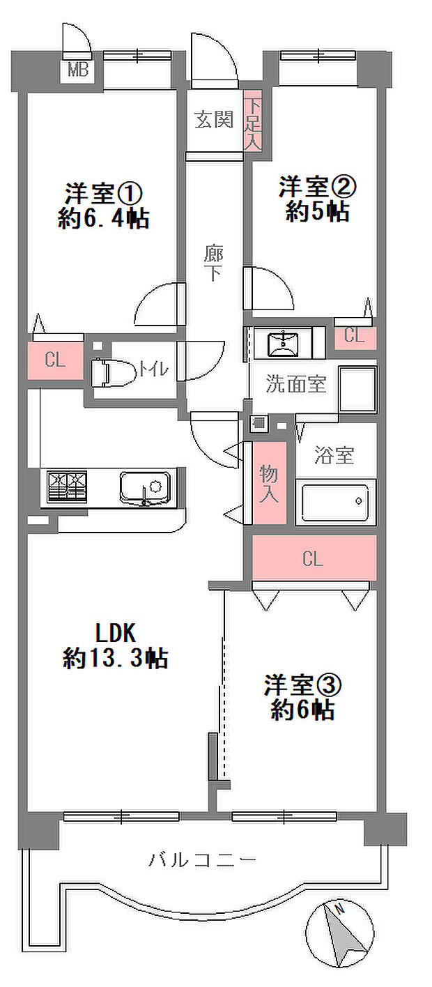 コスモヒルズ宝塚(3LDK) 1階の内観
