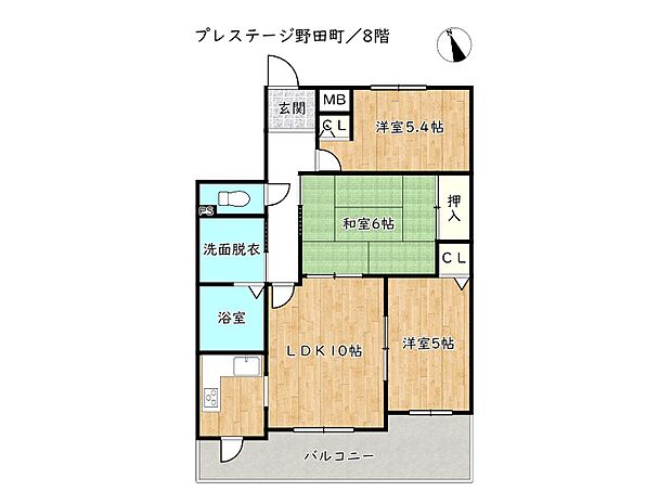 プレステージ野田町(3LDK) 8階/802の間取り図