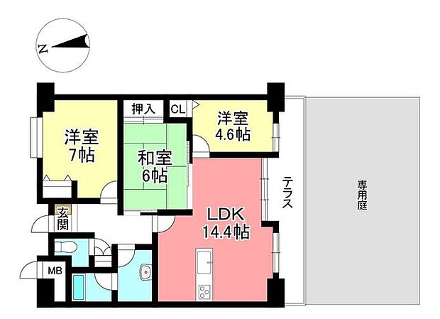 サンシティ永覚新町(3LDK) 1階の間取り図