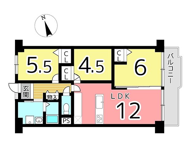 姫路西スカイハイツ(3LDK) 2階の間取り図