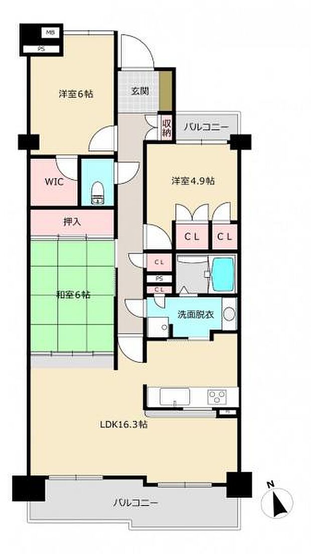 レールシティ津田沼(3LDK) 6階の間取り図