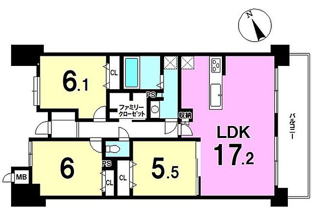 ライオンズマンション鳥居松(3LDK) 3階の間取り図