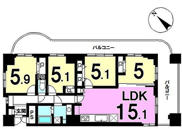 星和春日井コーポラス(4LDK) 2階の間取り図